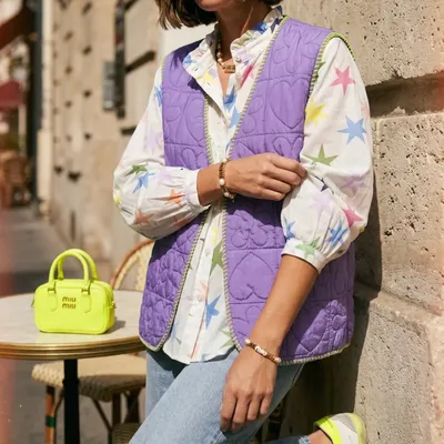 Gilet sans manche surpiqué cœur violet jaune fluo 36/42